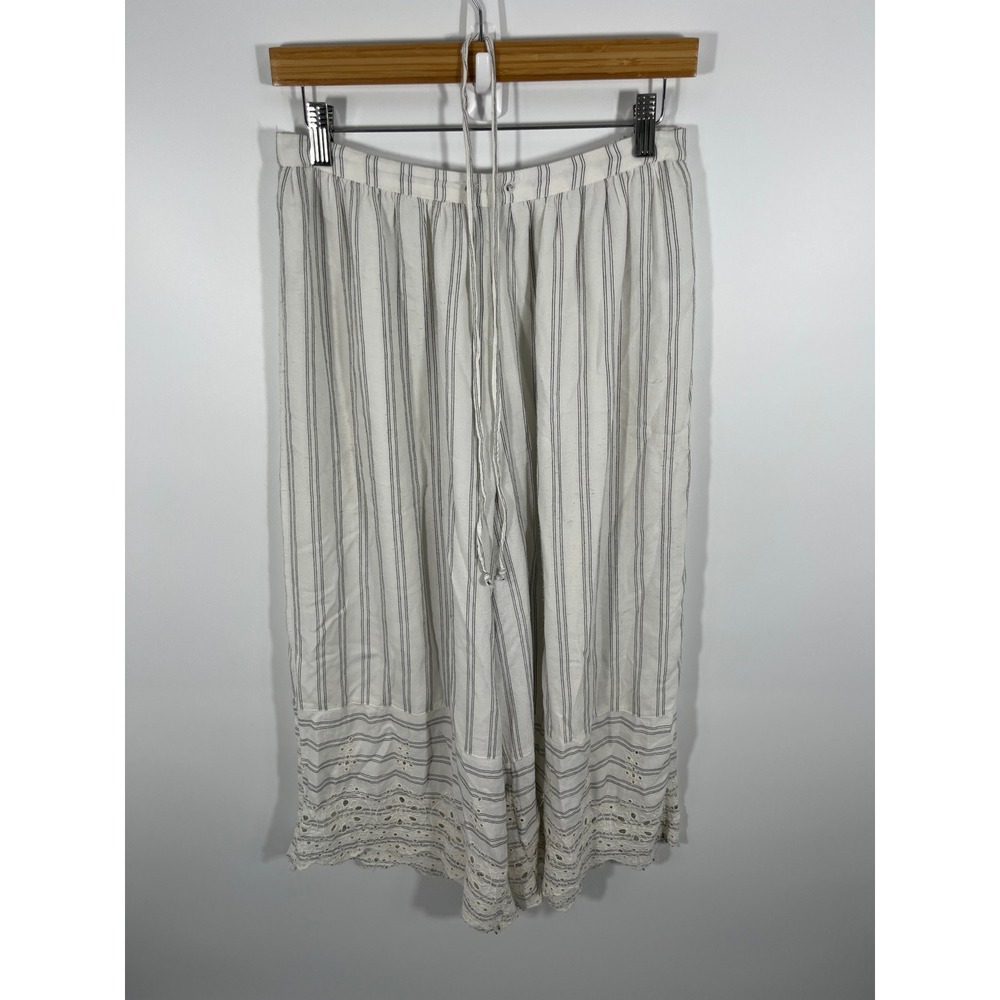 American Eagle Women Euro Summer Resort Wide Leg Pants M White Striped Boho Chic